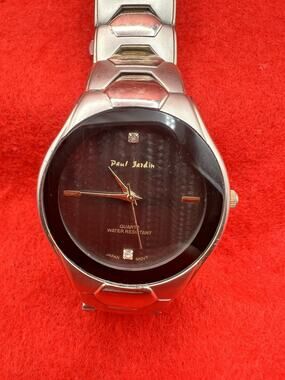 Paul Jardin Dress Quartz Watch Black Dial Silver Metal Bracelet 22mm New Battery